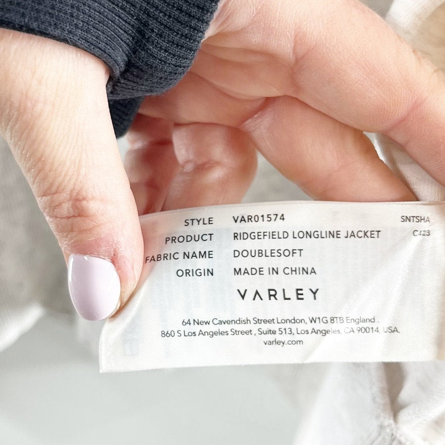 Varley Ridgefield Longline Zip-Through Doublesoft Sweatshirt Jacket Ivory Marl M