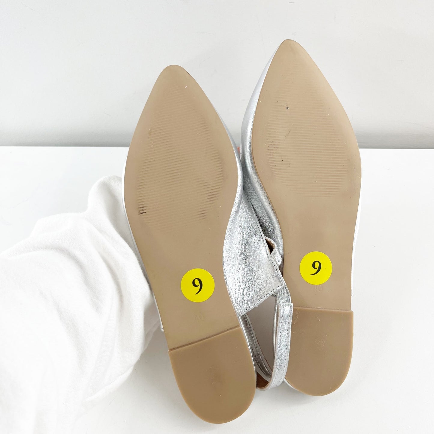 Antonio De Faria Anna Leather Slingback Mary Jane Pointed Toe Flats Silver 9