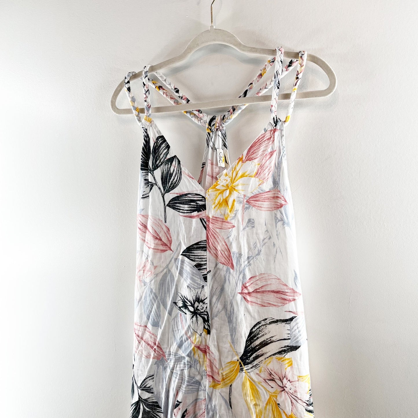 C&C California Linen Blend Floral Midi Slip Dress White XL
