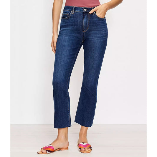 LOFT Fresh Cut High Rise Kick Crop Jeans in Pure Dark Indigo Wash Blue 4