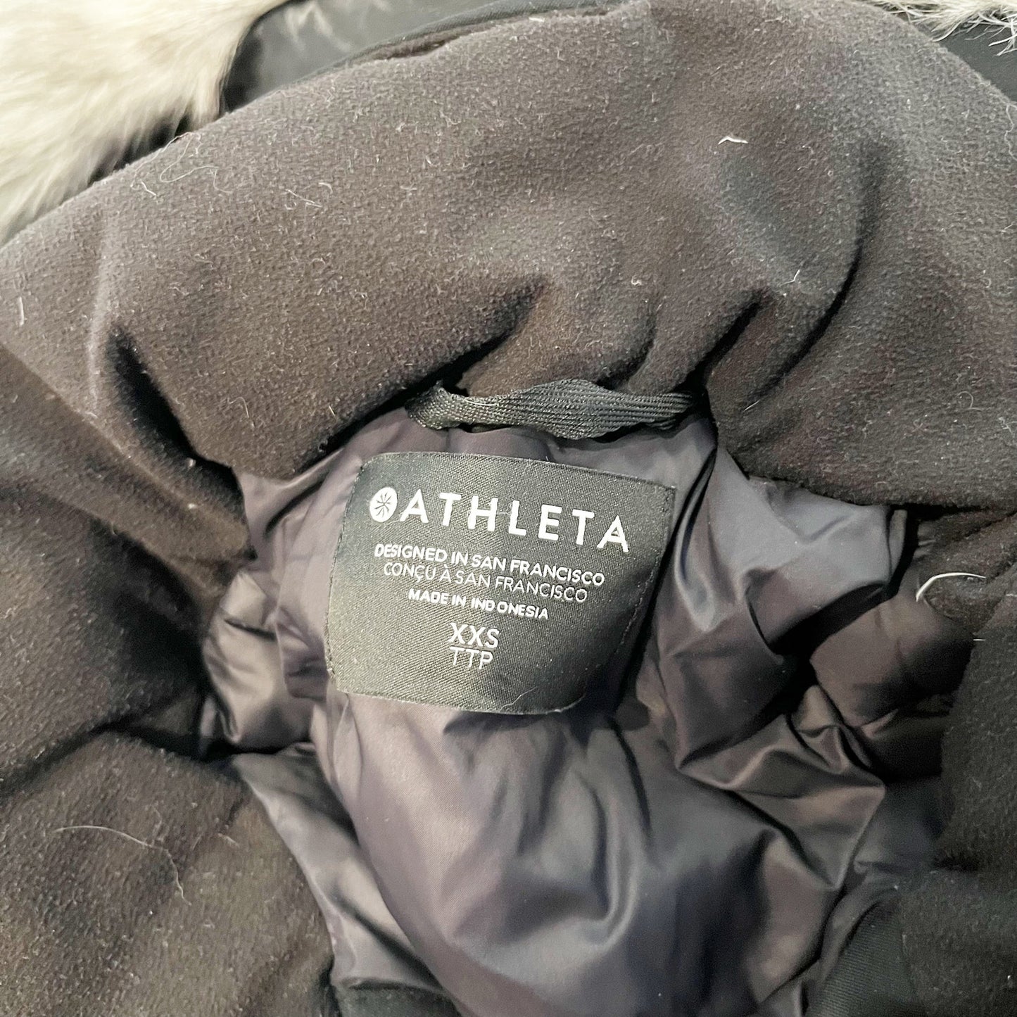 Athleta Rainout Outbound Faux Fur Hood Parka Coat Jacket Black XXS
