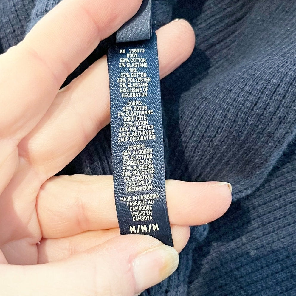 SKIMS Heavy Waffle Knit Cropped Full Zip Hoodie Jacket Navy Blue Medium