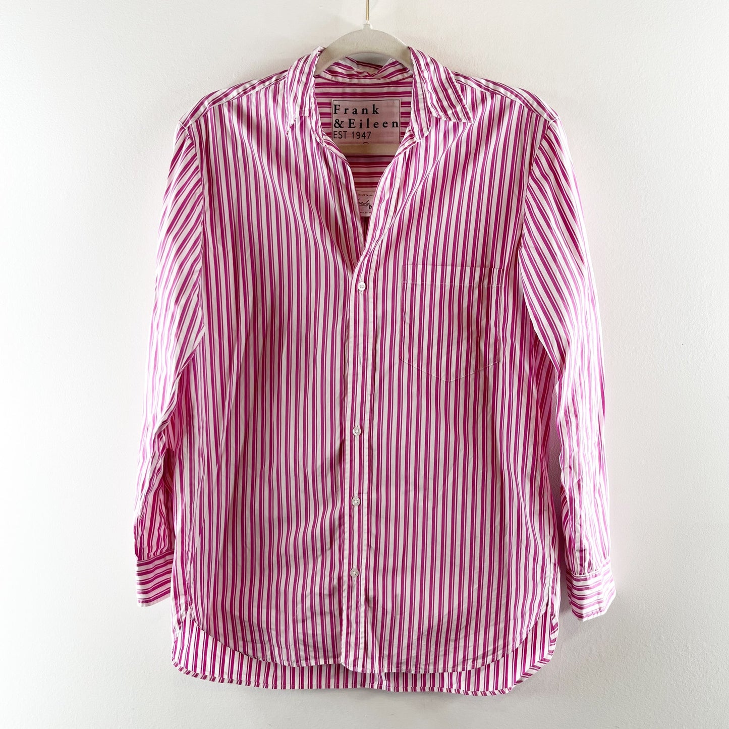 Frank & Eileen Joedy Long Sleeve Button Down Striped Cotton Shirt Pink XS
