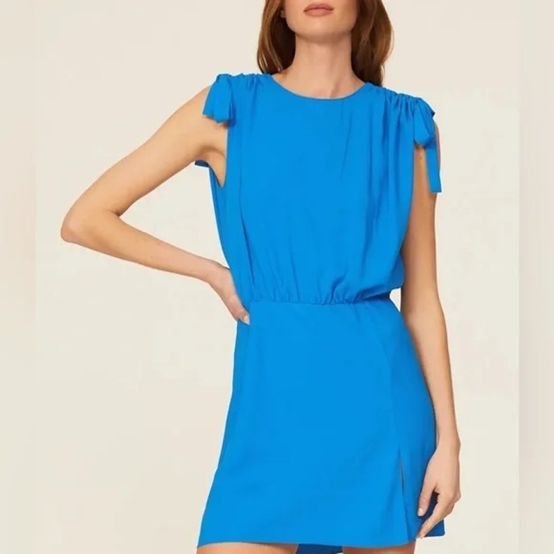 Amanda Uprichard Olympus Bow Tie Shoulder Mini Dress Electric Blue XS