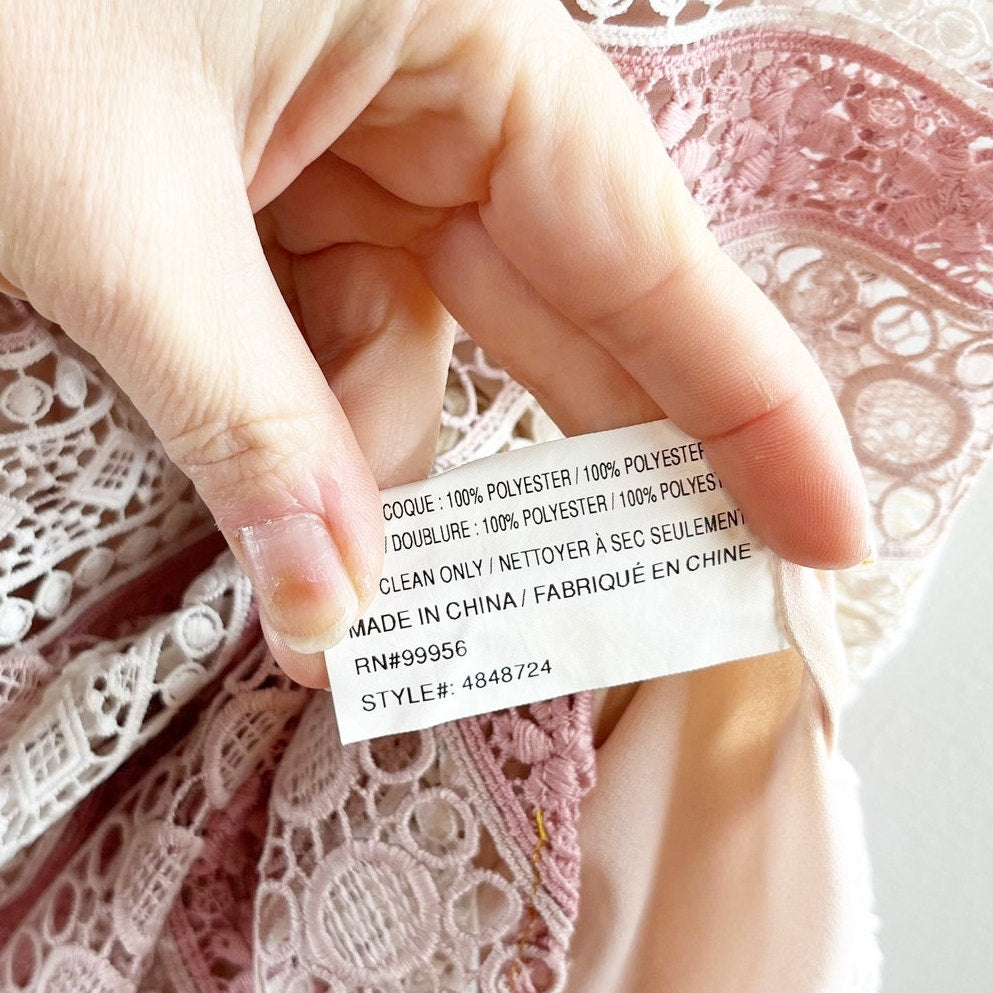 Shoshanna Dunham Striped Estepona Crochet Lace Midi Sheath Dress Pink White 0