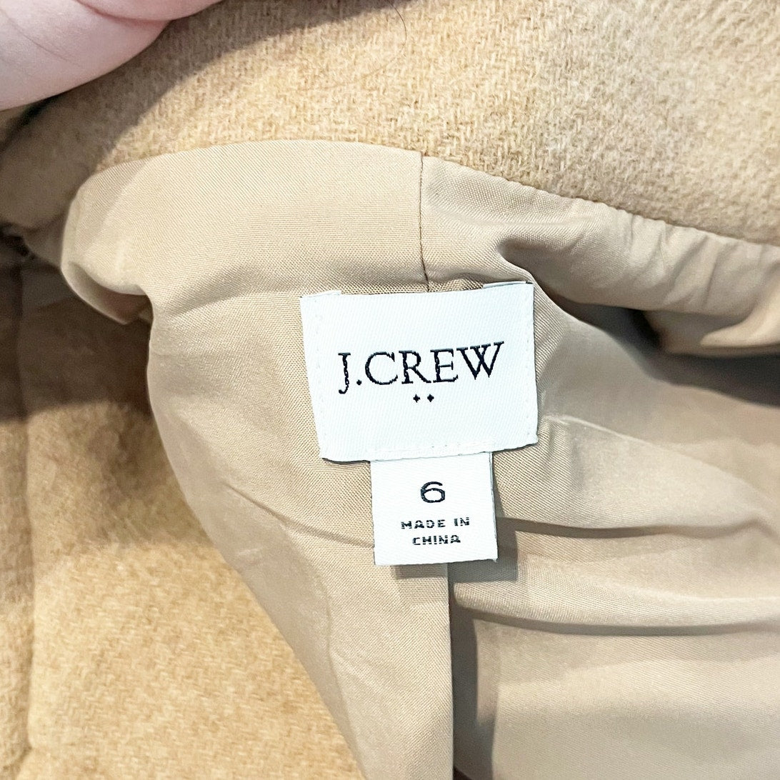 J. Crew Button Neck City Wool Blend Peacoat Coat Heather Acorn Camel Tan 6