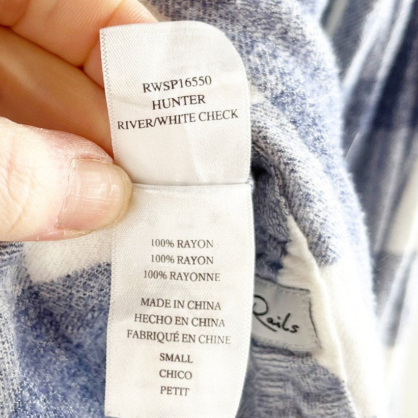 Rails Hunter Long Sleeve Button Up Shirt River White Check Plaid Blue Small