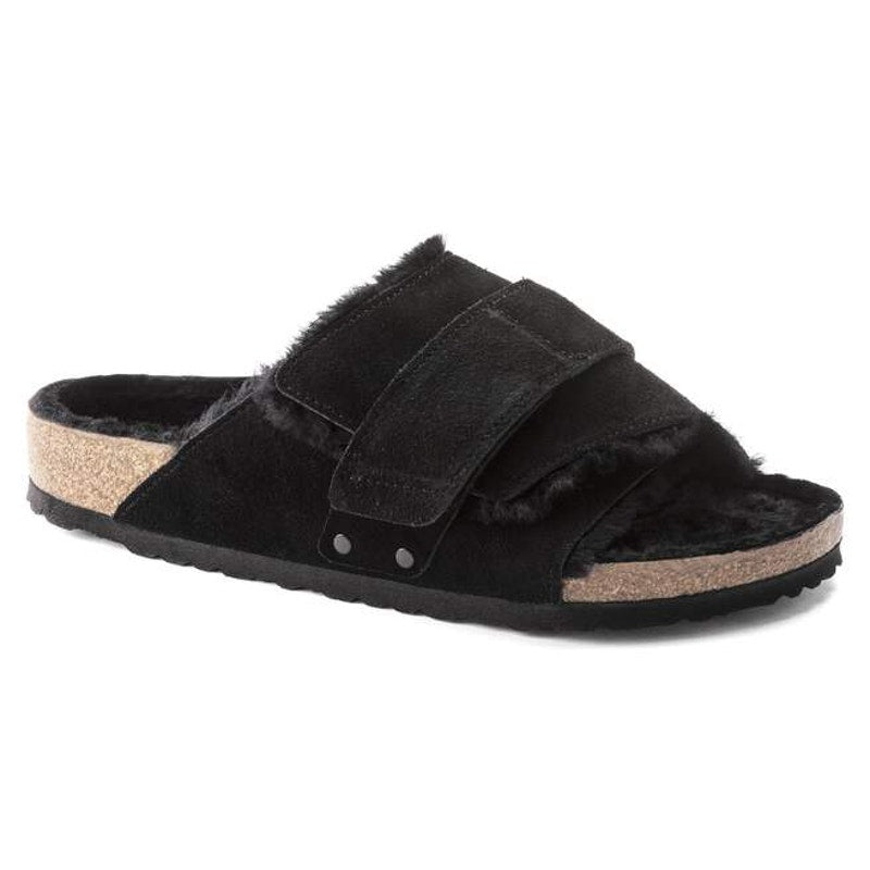 Birkenstock Kyoto Shearling Suede Leather Slide Sandals Black 43 / W M10