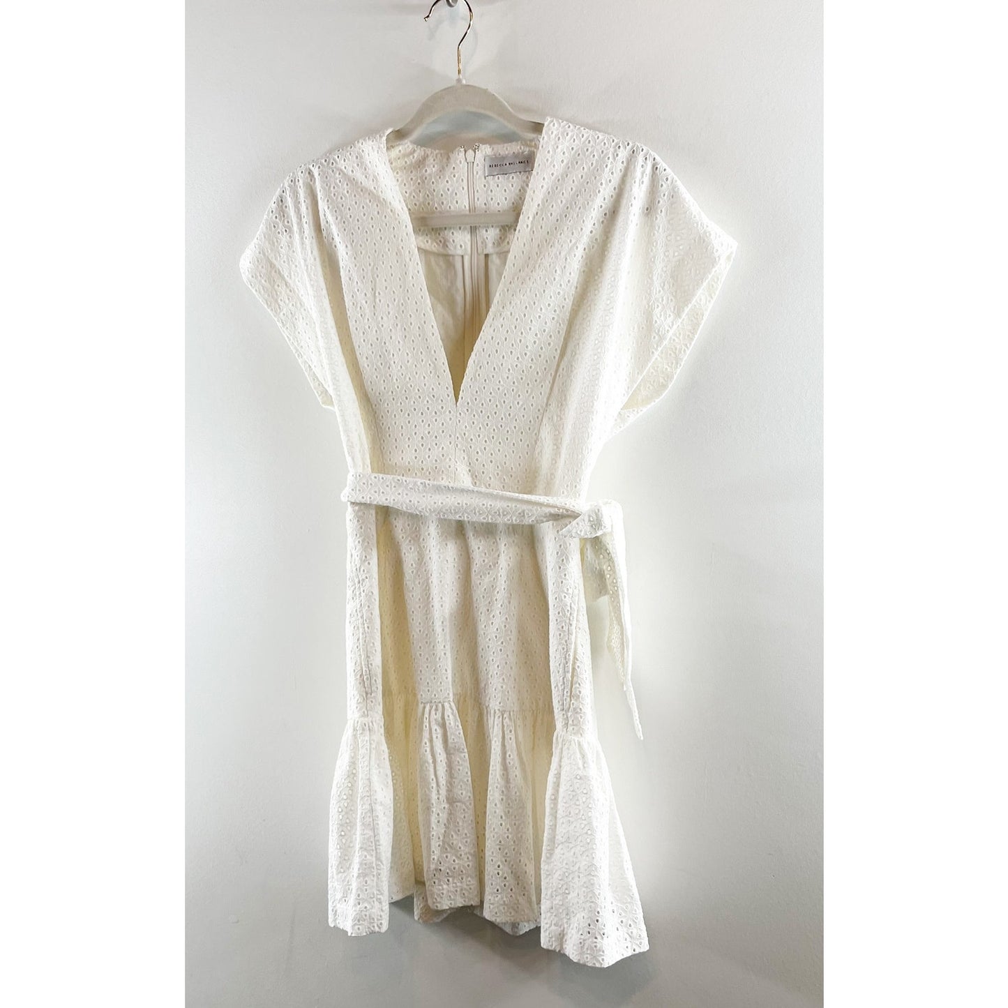 Reecca Vallance Short Sleeve Eyelet Lace Cotton Mini Dress White 0