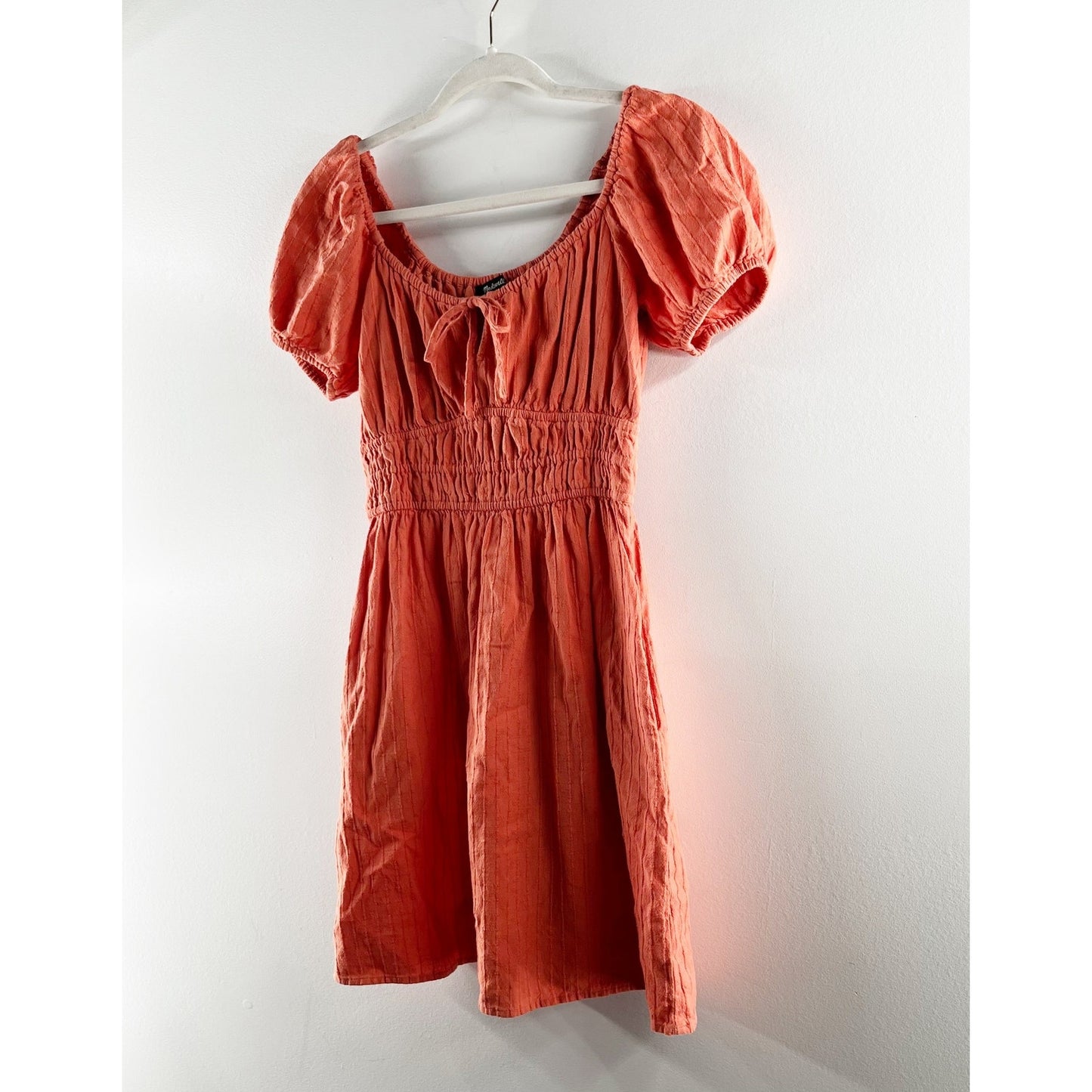 Madewell Dobby Sophia Tie Front Short Sleeve Mini Dress Classic Coral Orange XS