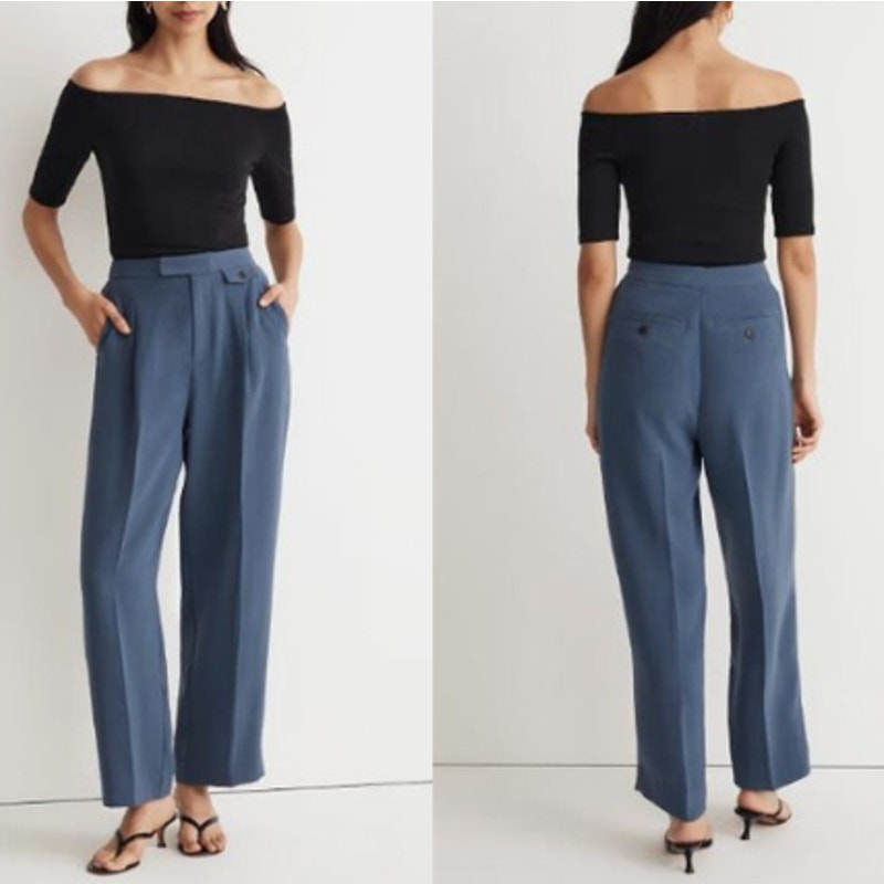Madewell The Rosedale High-Rise Straight Relaxed Crepe Pleated Pant Nighttime 00