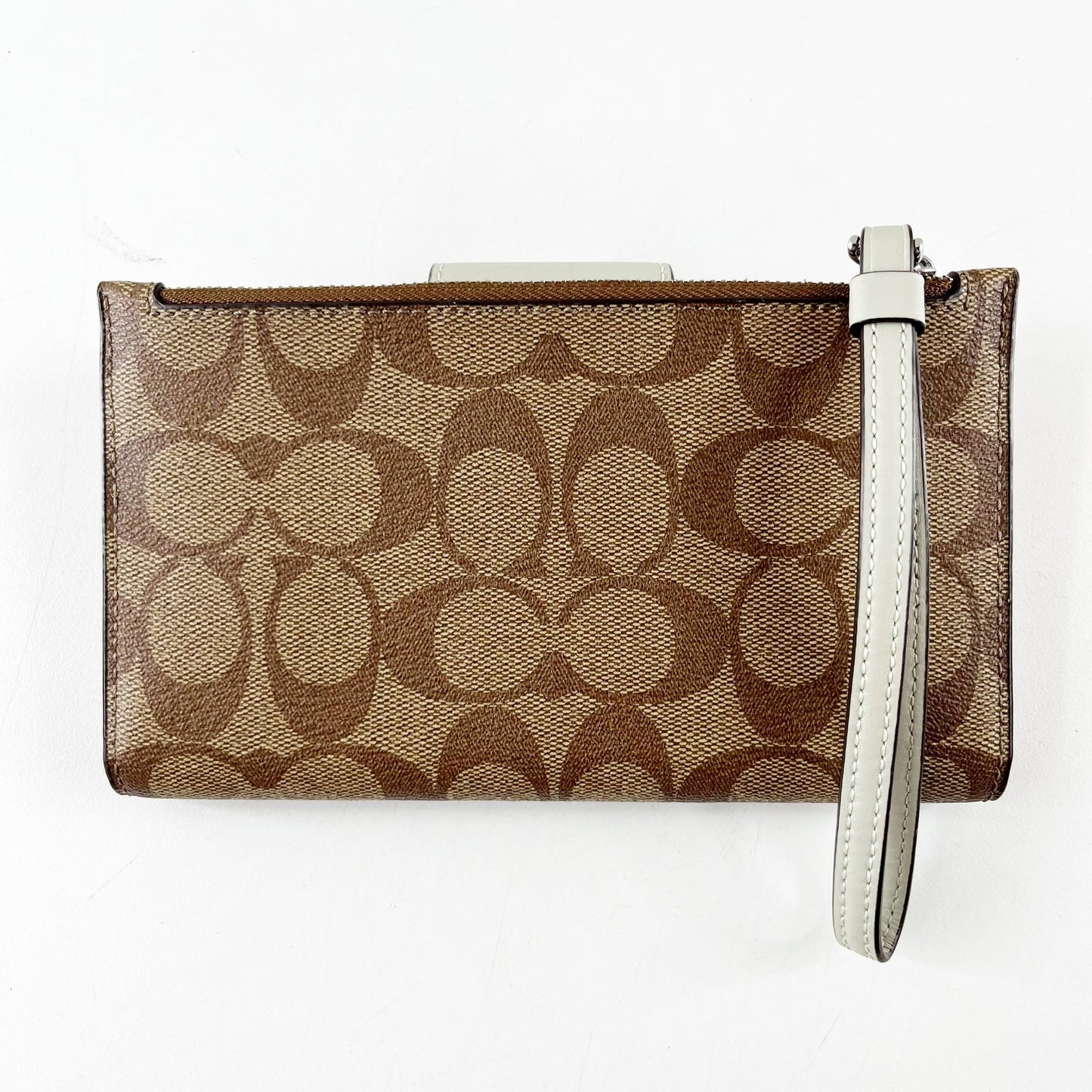 Coach Signature C Canvas Phone Tech Wallet Wristlet Brown Sage Green