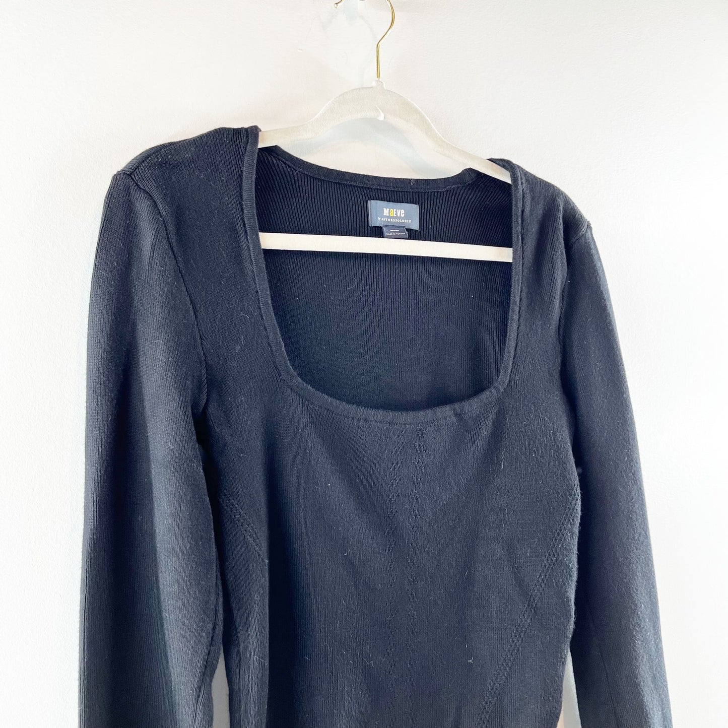 Maeve Anthropologie Square Neck Ribbed Bell Sleeve Sweater Black Medium