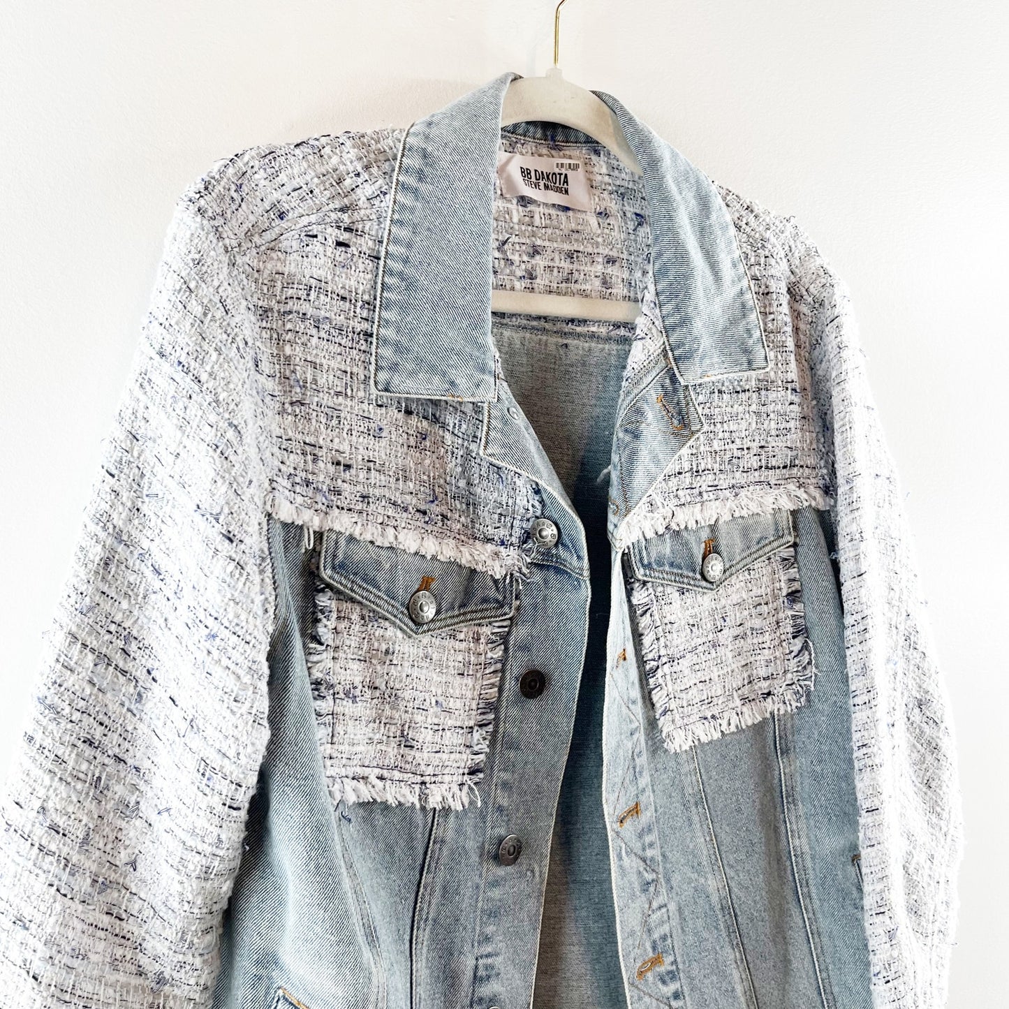 BB Dakota Festival Mixed Media Tweed Denim Jacket Blue Small