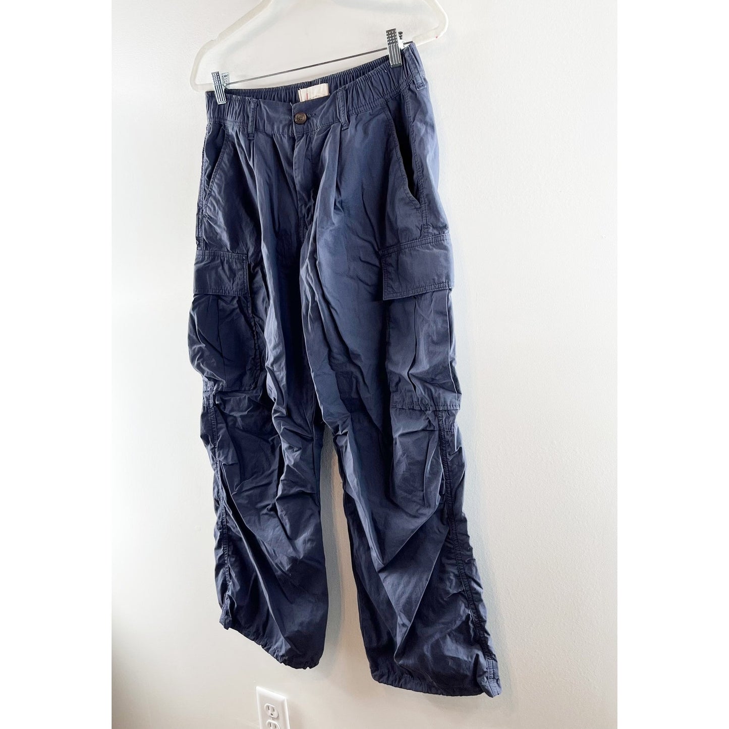 Anthropologie High Rise Baggy Cargo Parachute Pants Blue 28
