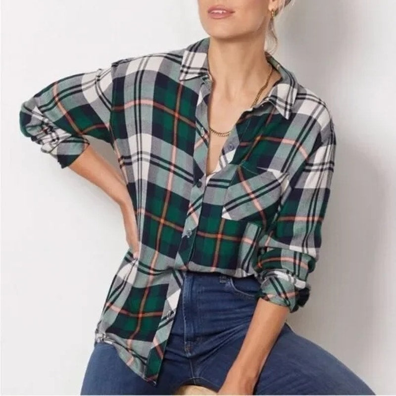 Rails Hunter Plaid Button Down Shirt Forest Navy Stone Green Small