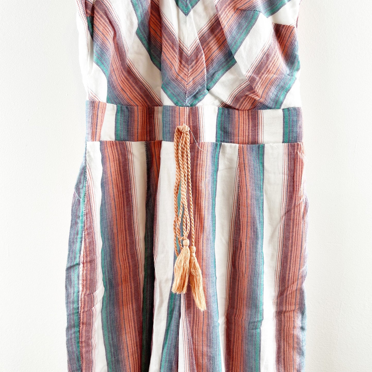 Crystal Sky Halter Neck Sleeveless Flare Leg Striped Tasseled Jumpsuit Pink 5