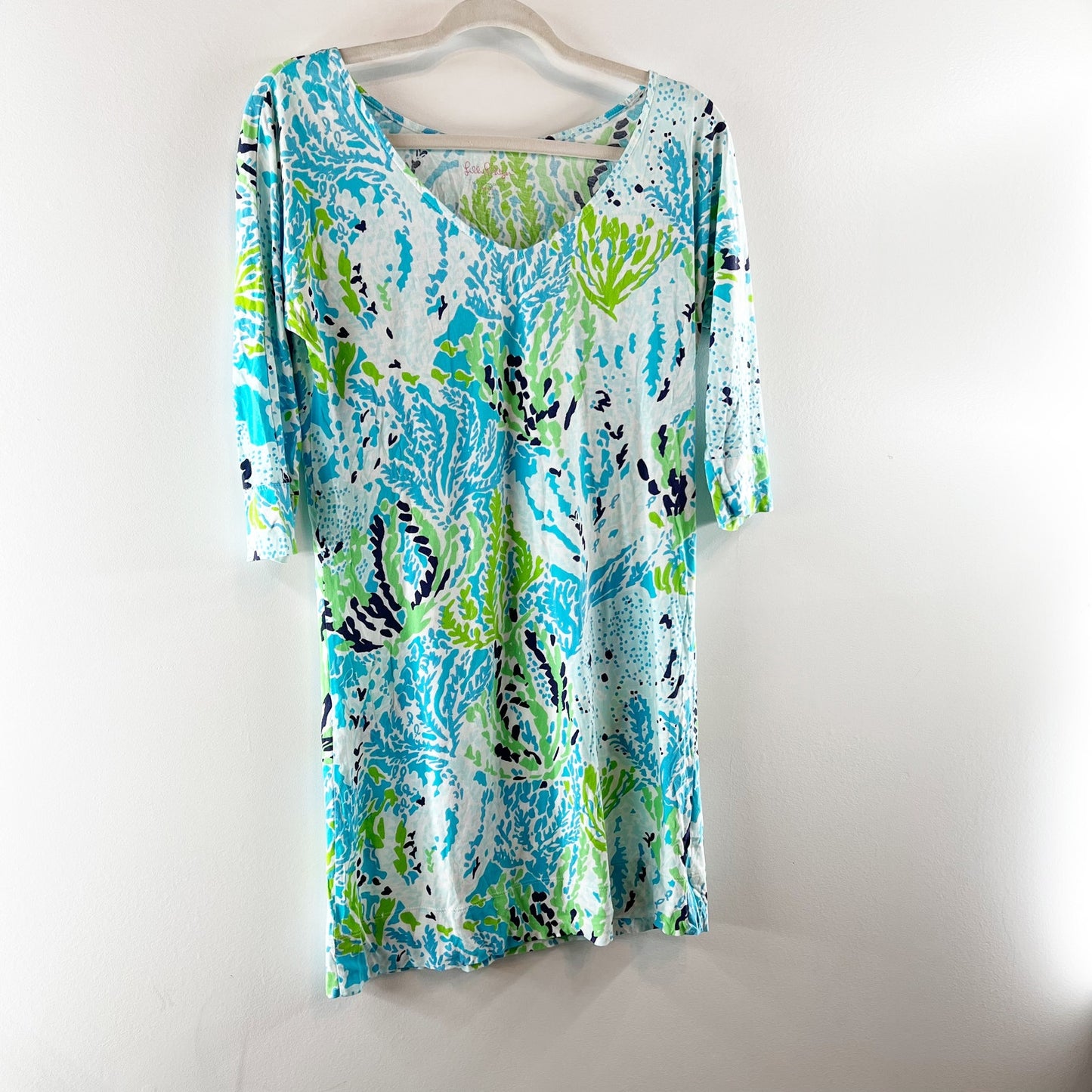 Lilly Pulitzer Pima Cotton Eliza Mini Shift Dress in Lets Cha Cha Blue Green XS