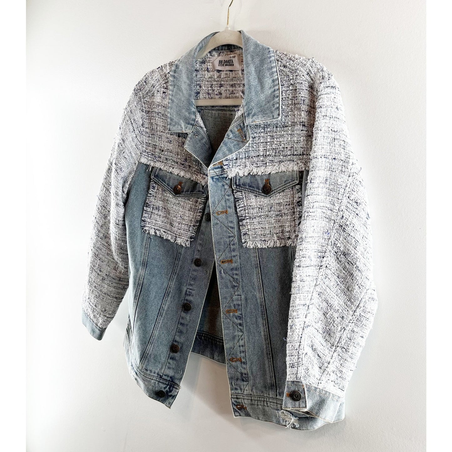 BB Dakota Festival Mixed Media Tweed Denim Jacket Blue Small