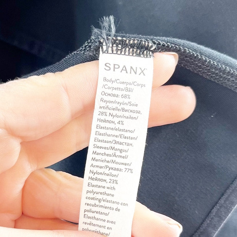 Spanx Long Sleeve Faux Leather Drape Front Blazer Jacket Black Medium