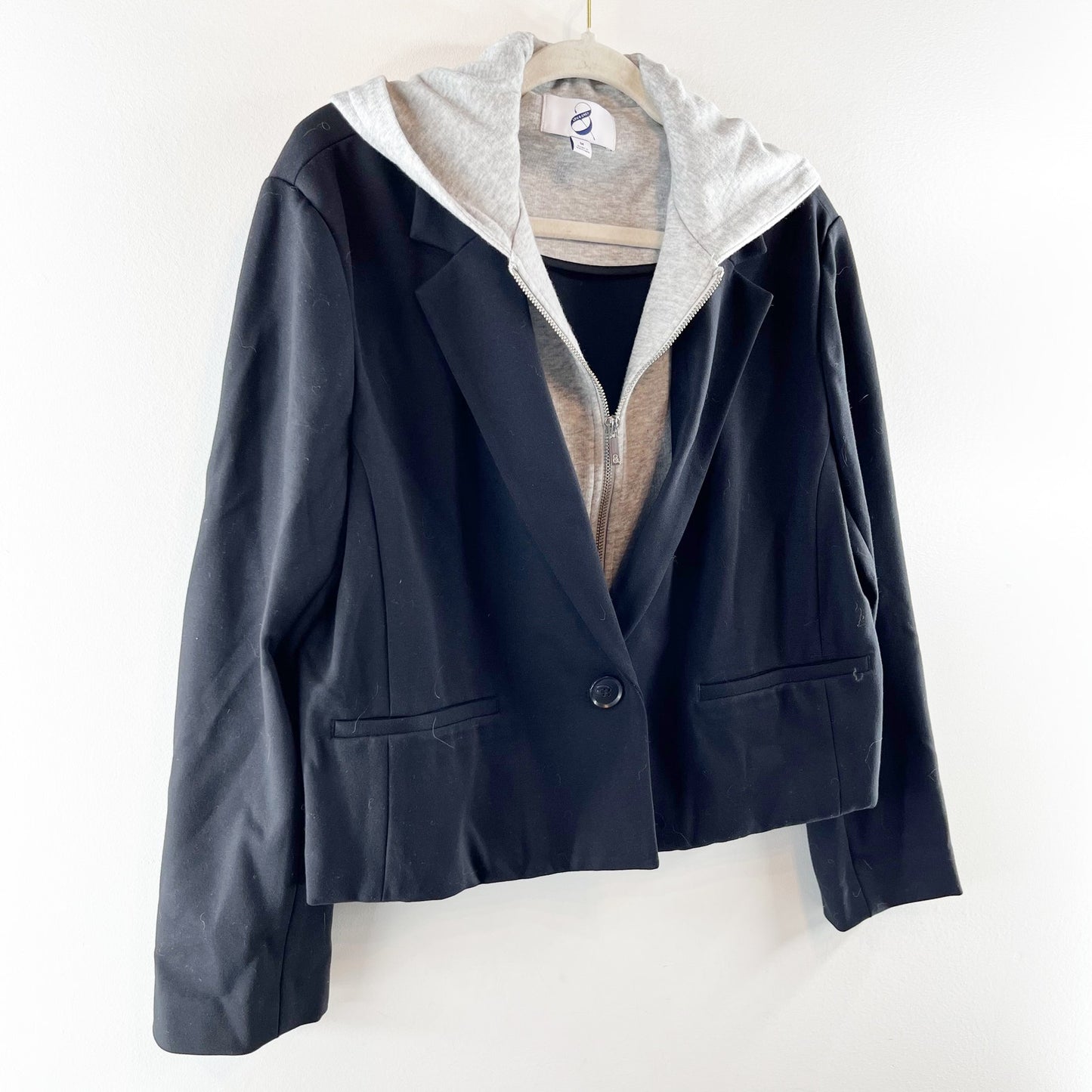 Lou & Grey Ponte Cropped Hoodie Dickie Blazer Jacket Black Medium