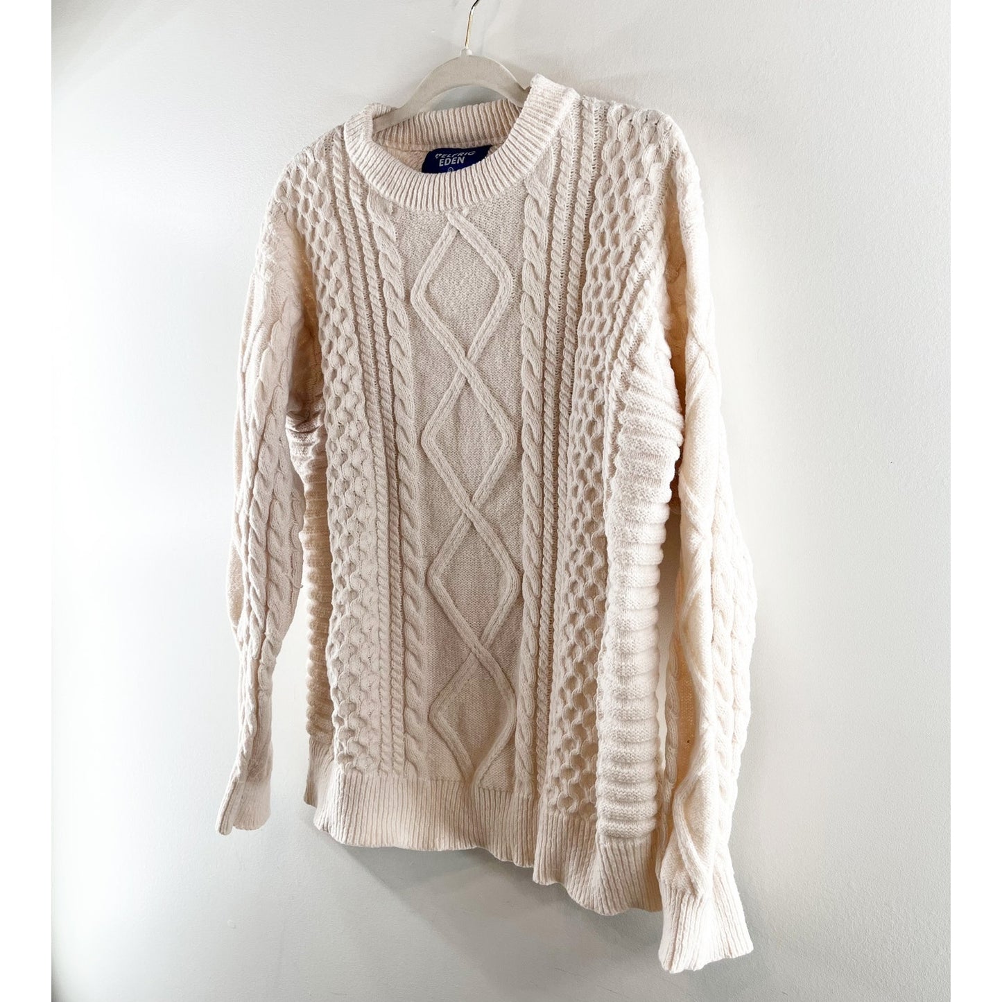 Aelfric Eden Crewneck Long Sleeve Cable Knit Sweater Ivory Cream XL
