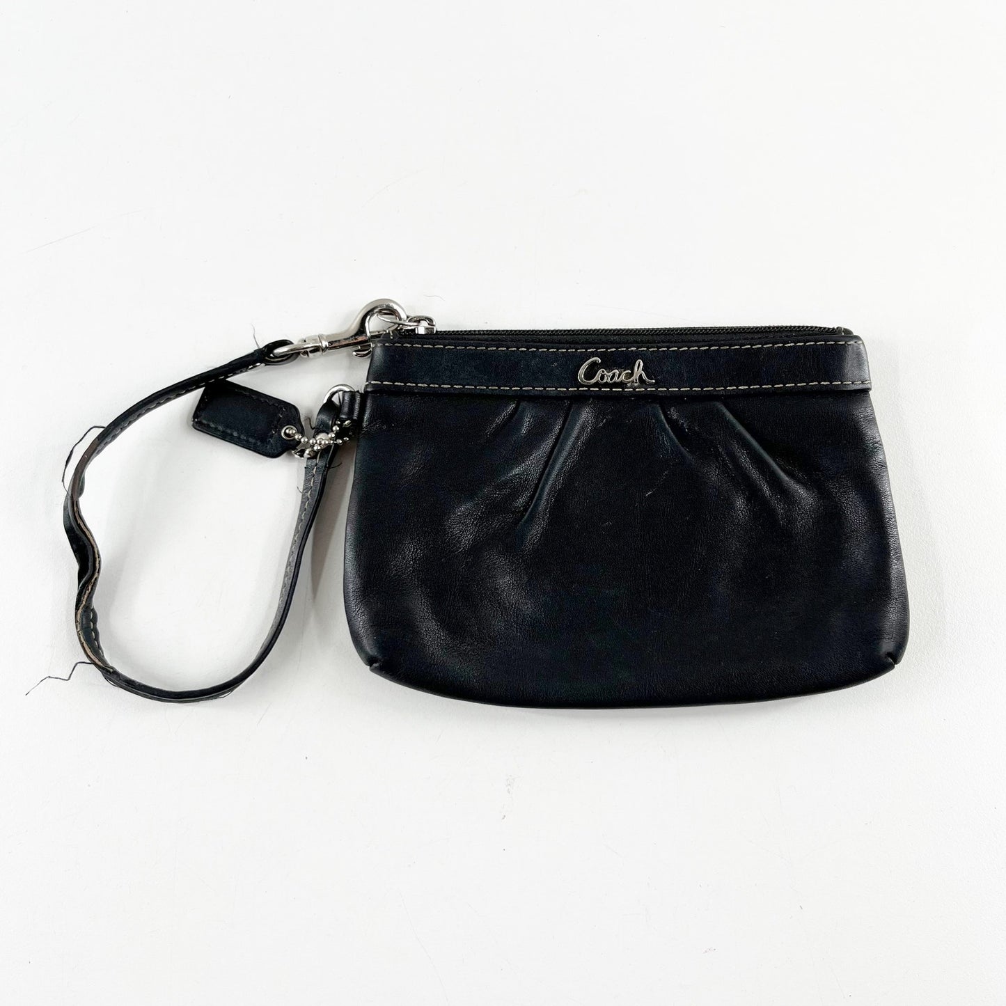 Coach Leather Pleated Zip Wristlet Wallet Pouch Black Small