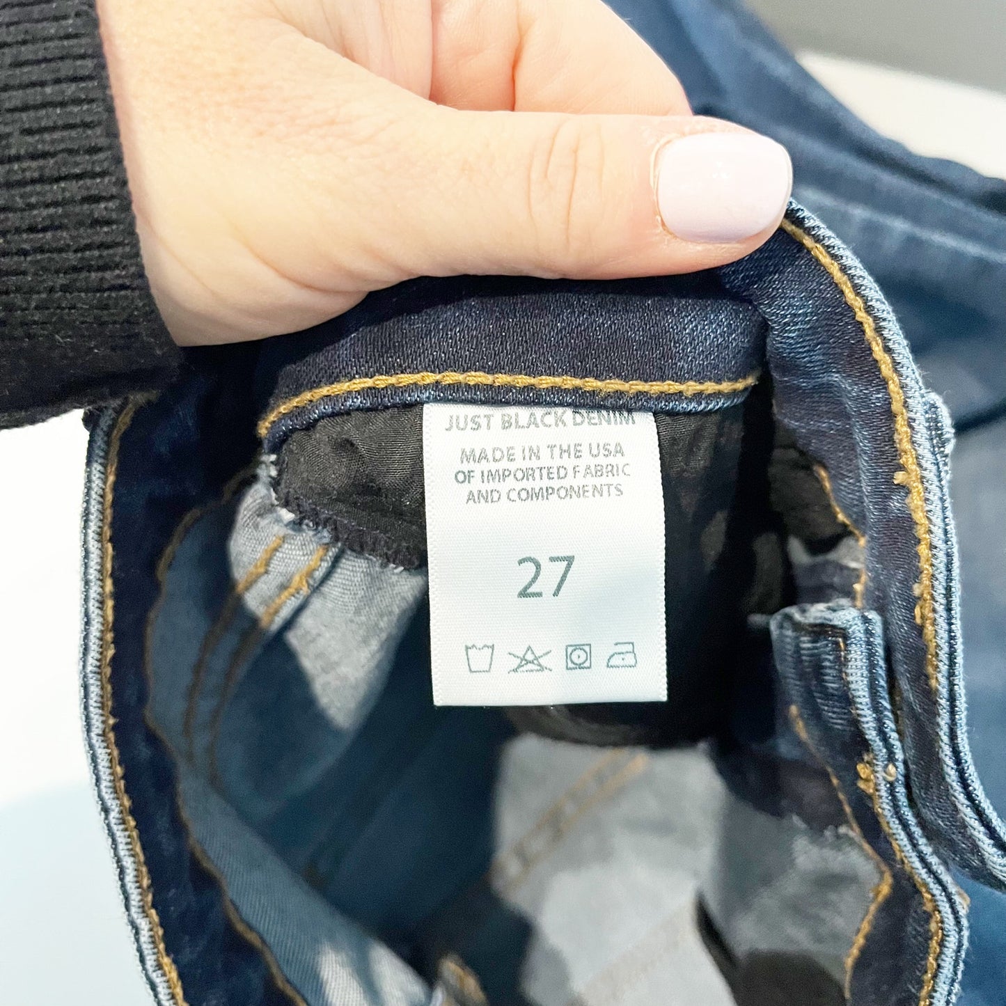 Just Black Denim The High Rise Fall Flare Raw Hem Dark Wash Jeans Blue 27