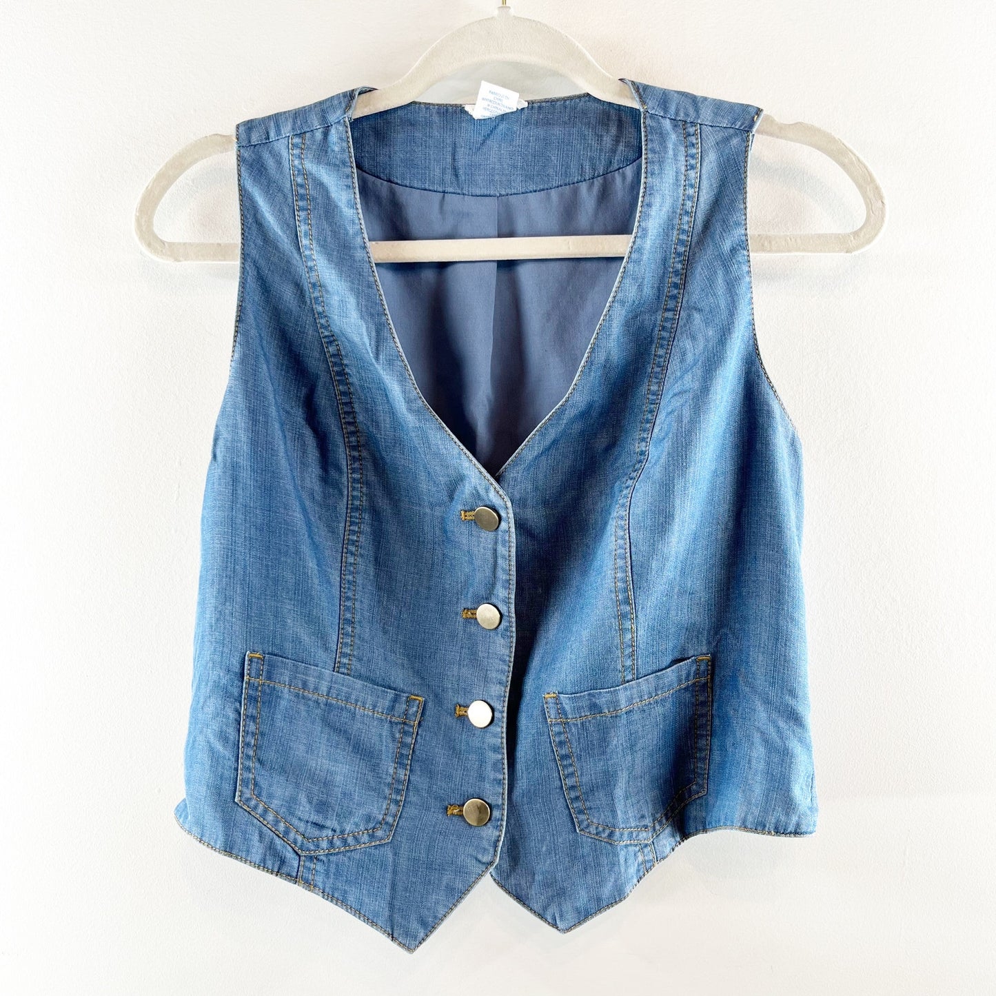 Sigrid Olsen Denim Button Front Vest & Tiered Maxi Skirt Set Blue Medium