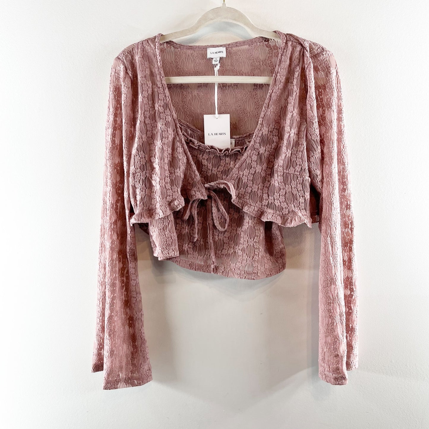 LA Hearts PacSun Tie Front Cami and Cardigan Two Piece Set Rose Pink Large