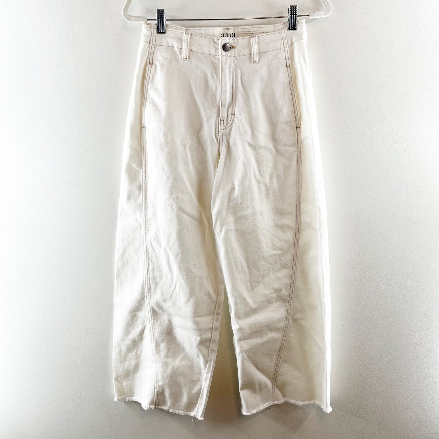 A.N.A High Rise Wide Leg Cropped Soft Barrel Pants White Ecru 4