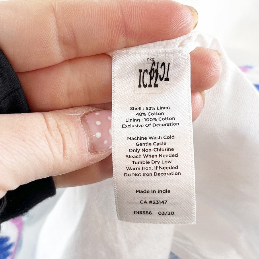 Talbots Linen Floral Embroidered Hem Sleeveless Shift Dress White 14