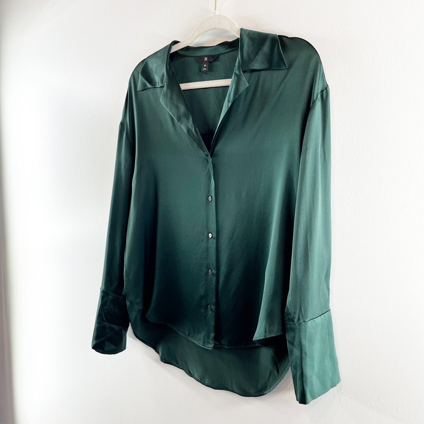 Banana Republic Bliss Silk Button Down Silk Shirt Blouse Green Medium