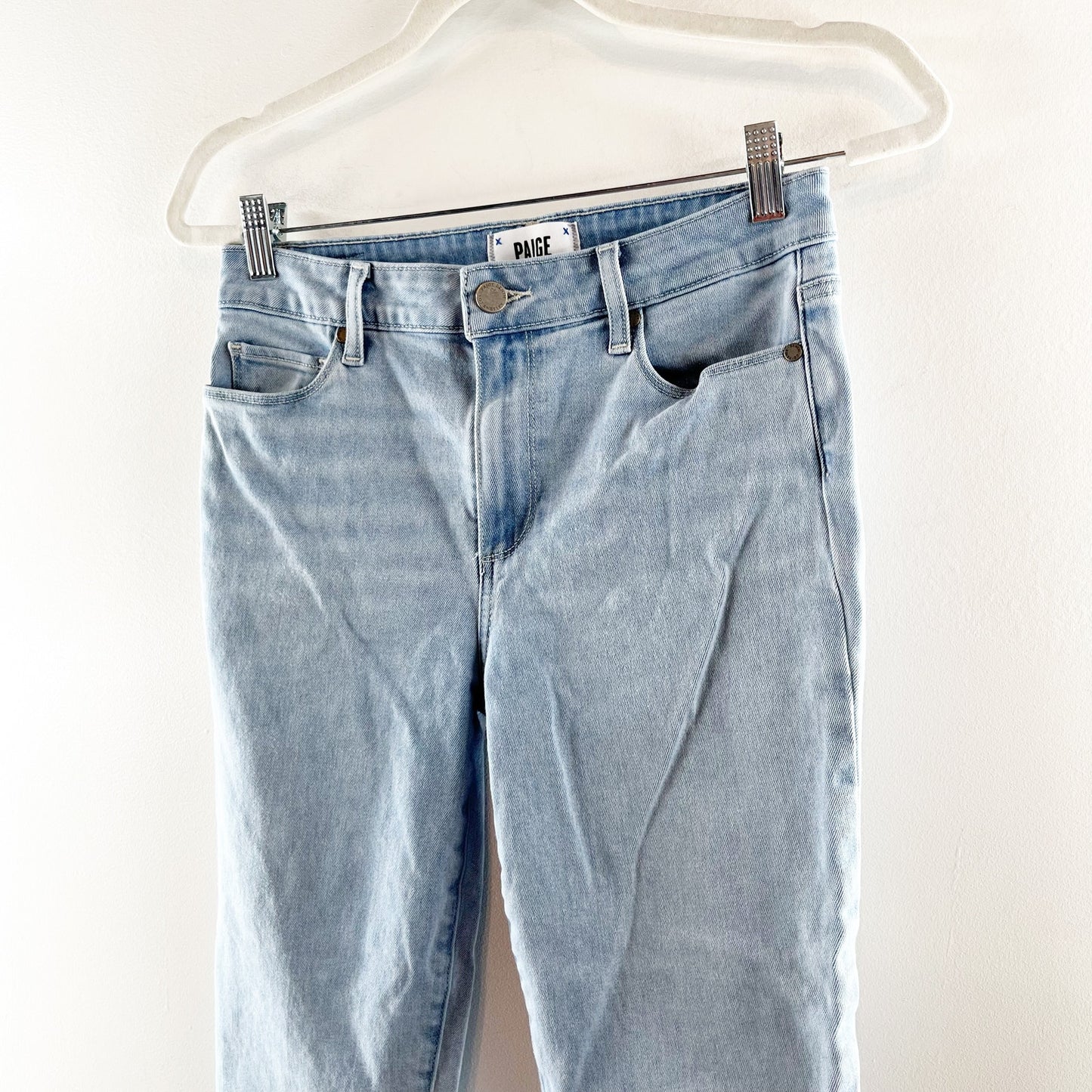 Paige Rory Cotton Blend Denim Frayed Hem Cropped Flare Jeans Blue 28 / 6