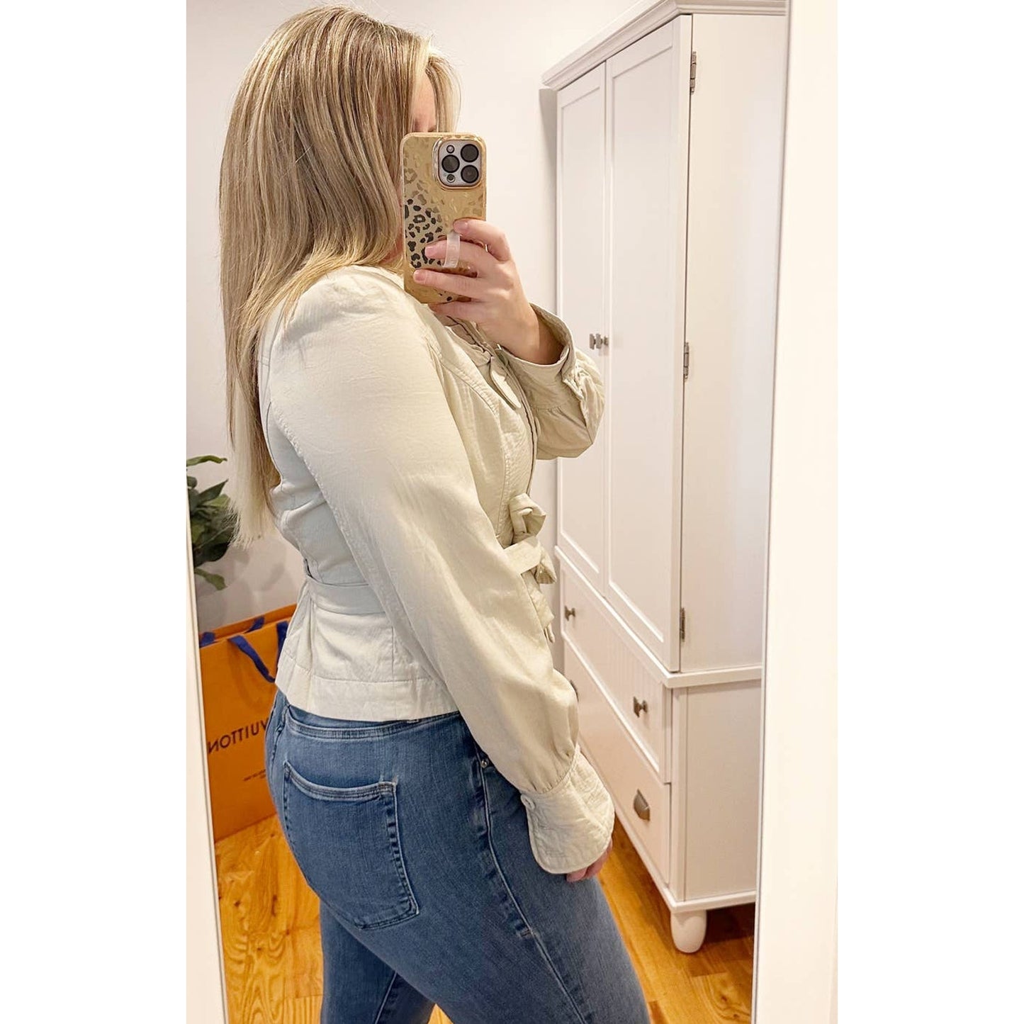 Taikonku Anthropologie Cotton Belted Jacket Khaki Cream 10