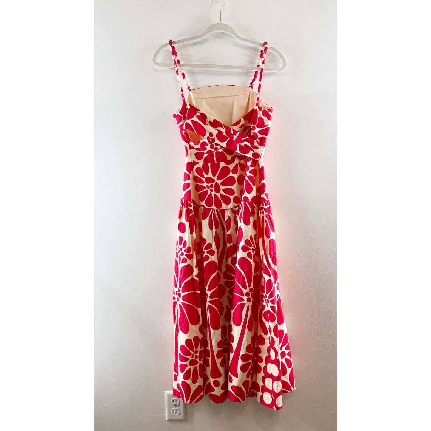 Christian Lacroix Linen Blend Floral Sleeveless Midi Dress Red Ivory 2