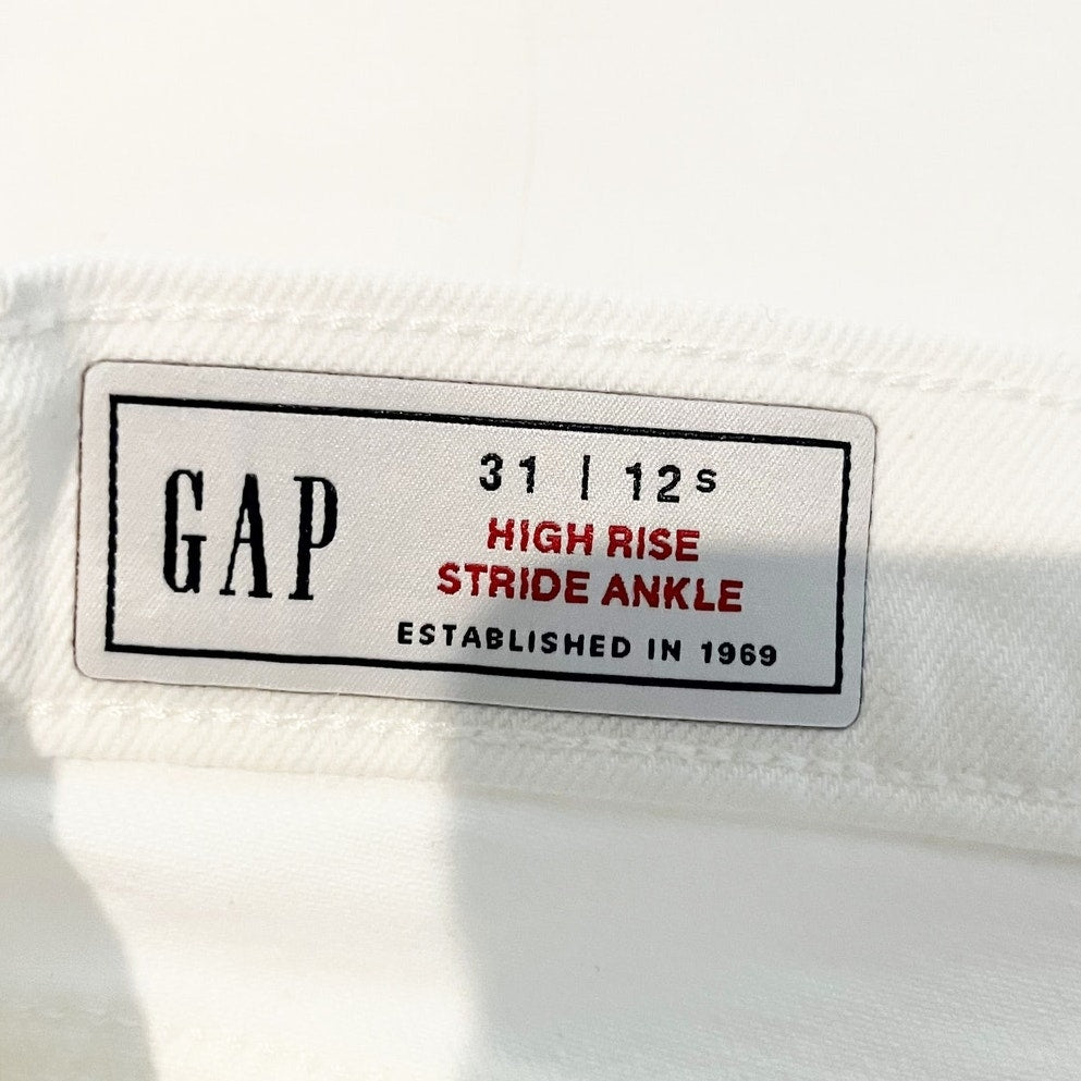 GAP High Rise Cropped Stride Ankle Wide Leg Jeans Optic White 12 Petite