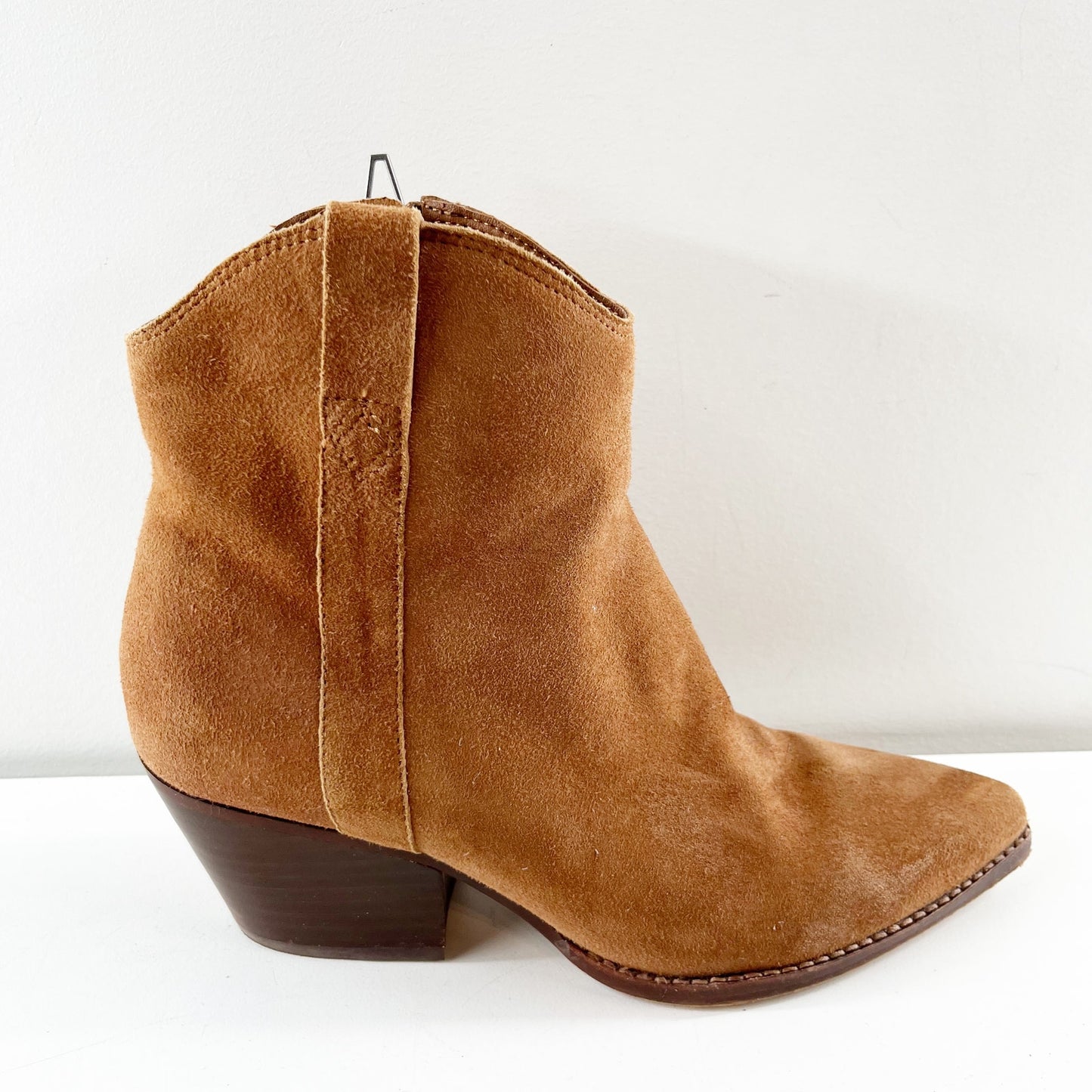 Dolce Vita Serra Suede Stacked Heel Western Ankle Boots Dark Saddle Brown 8