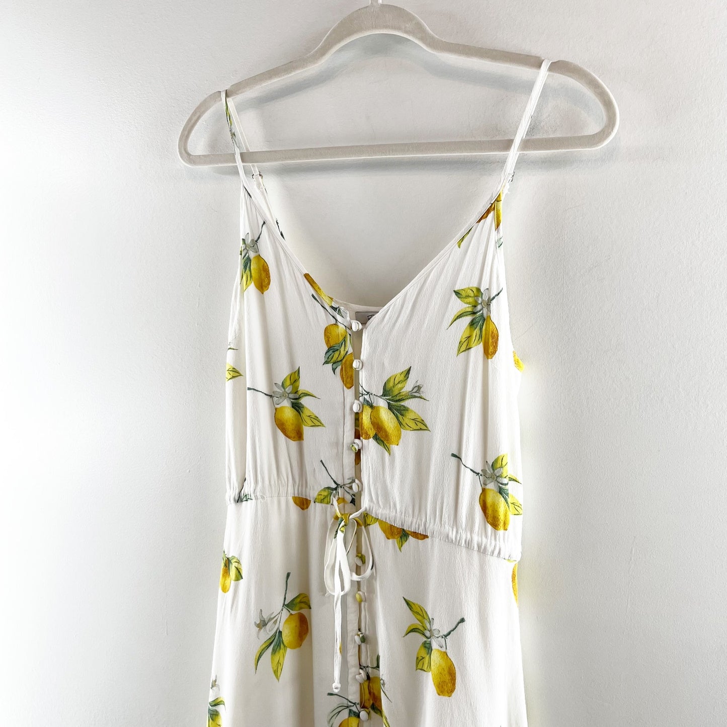 Rails Frida Citronnade Lemon Print Ruffle Hem Hi Low Midi Dress White XS
