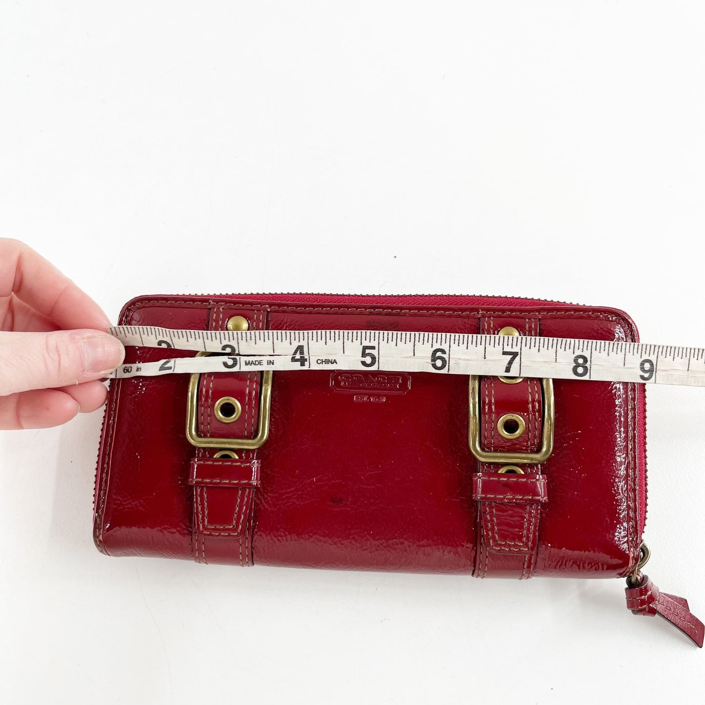 Coach Patent Leather Zip Around Accordion Wallet Red