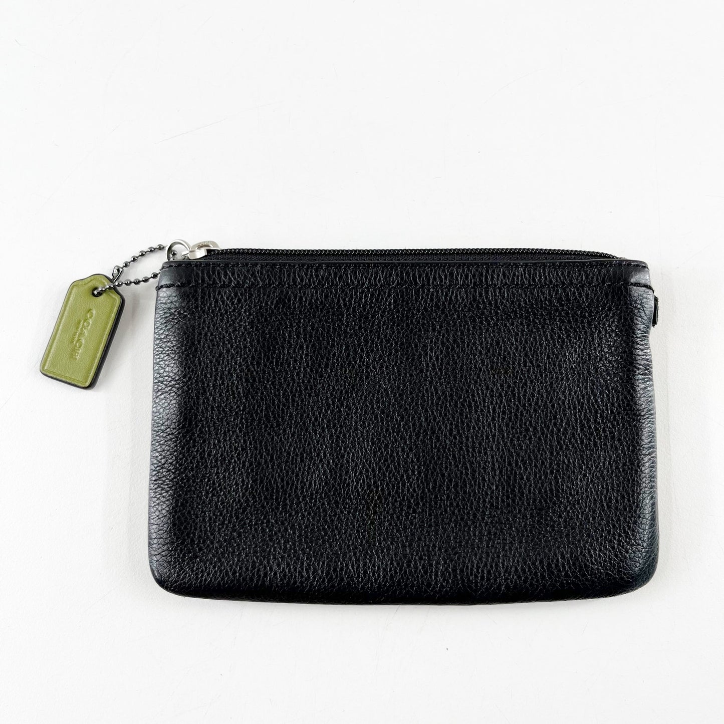Coach Leather Square Pouch Wallet with Green Hang Tag Black