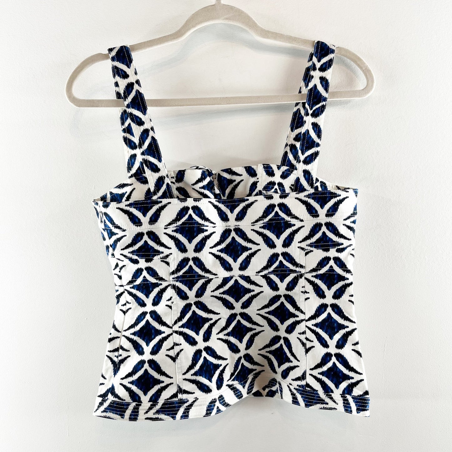 Diane Von Furstenberg Avalon Cotton Printed Square Neck Tank Top White Blue 6