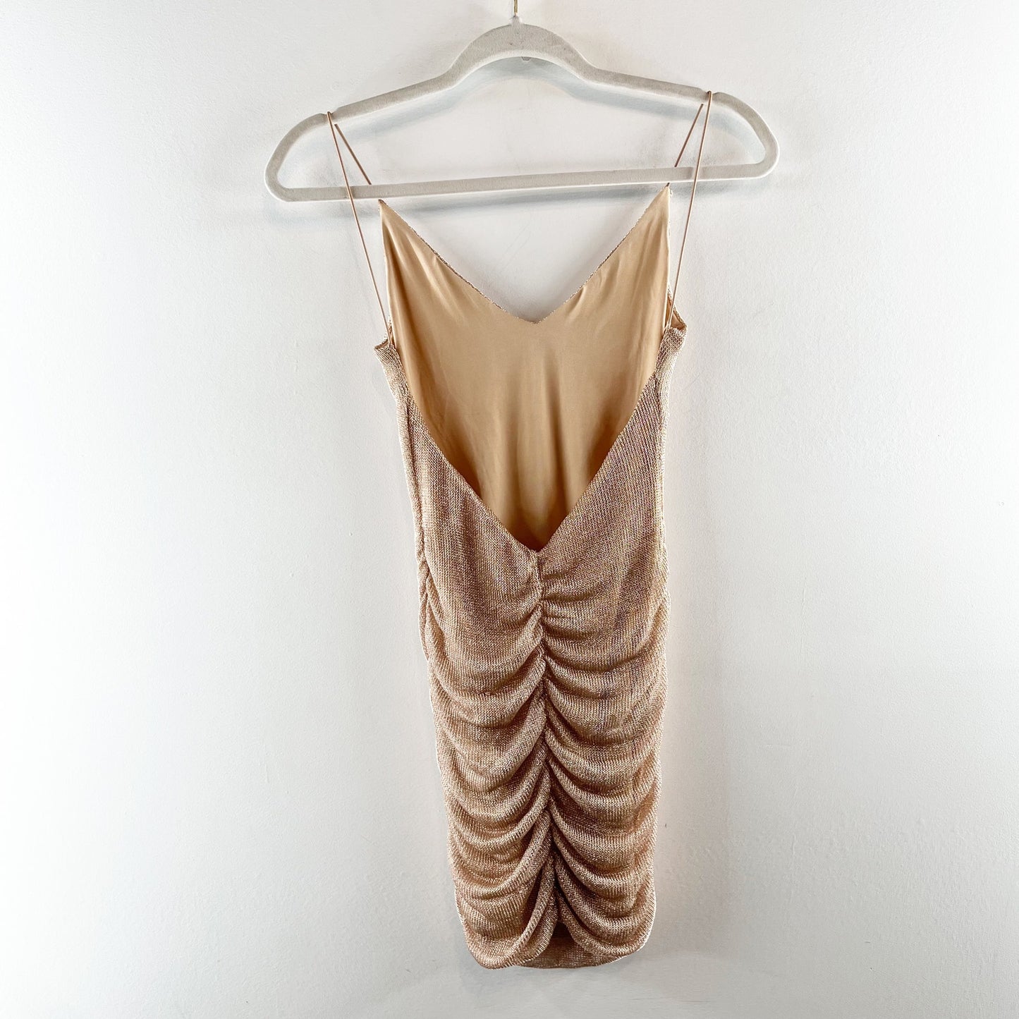 Hello Molly Slinky Low Back Shimmer Metallic Bodycon Mini Dress Gold 2