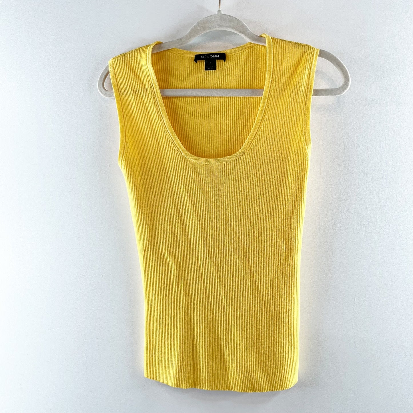 St. John Ribbed Scoopneck Sleeveless Tank Top Yellow Small