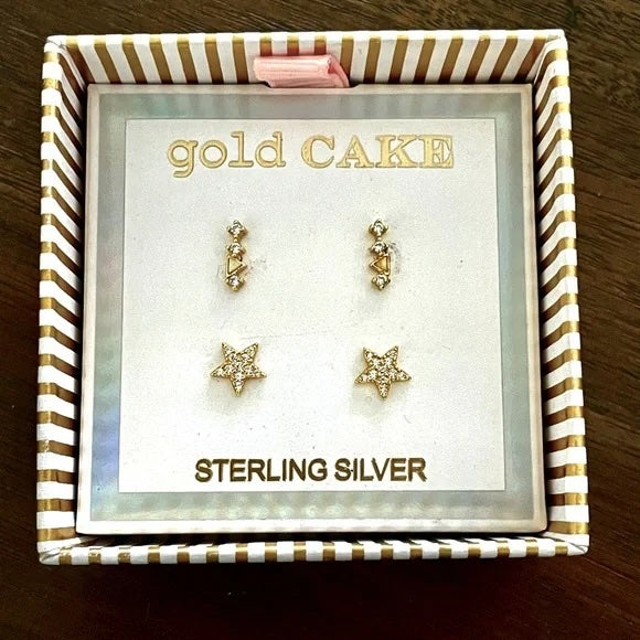 Gold Cake Star Stud Earrings Set Of 2