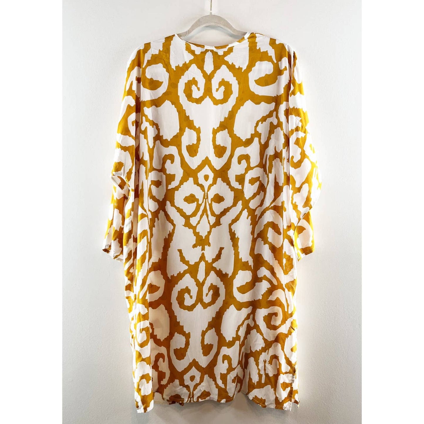 Tolani 3/4 Sleeve Open Front Sahara Duster Kimono Yellow Gold White One Size