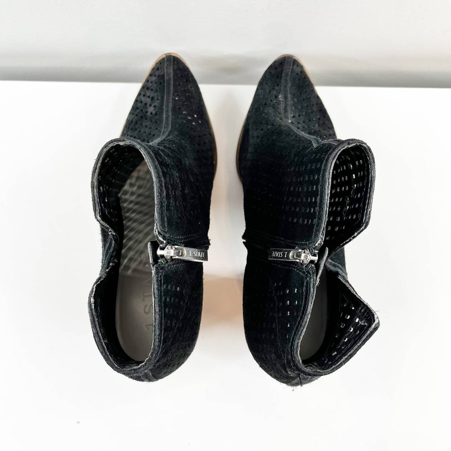 1. State Larocka Suede Side Zip Pointed Toe Block Heel Ankle Booties Black 10