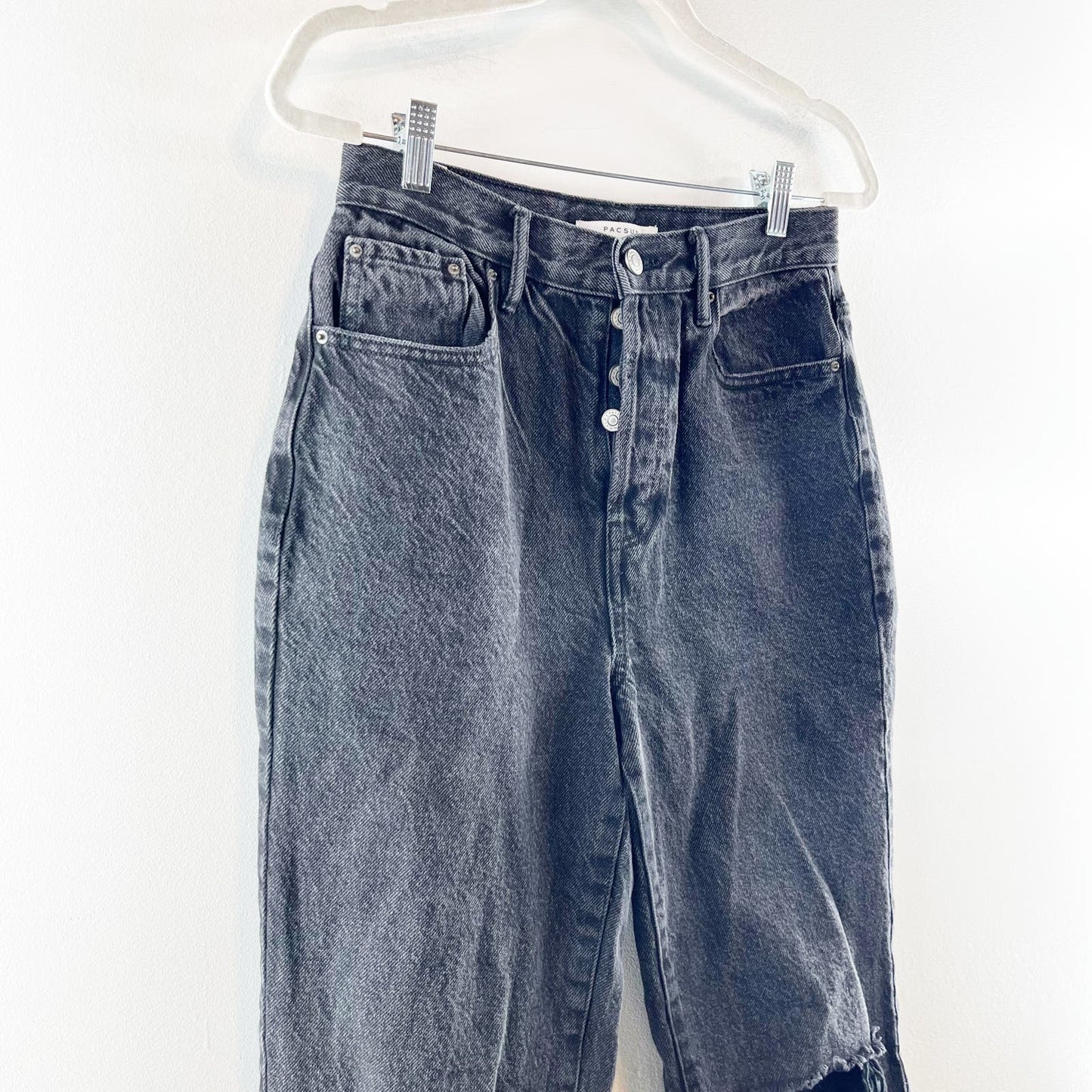 PacSun High Rise Distressed Button Fly Straight Leg Dad Jeans Black 27 / 4