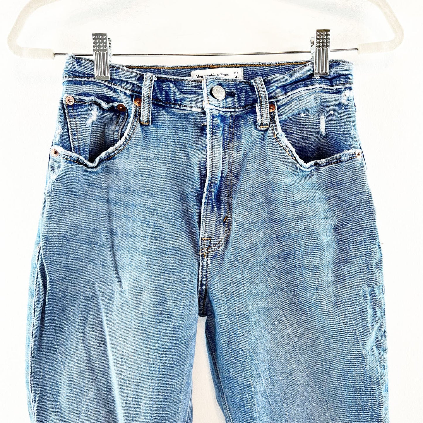 Abercrombie & Fitch The Ankle Straight Ultra High Rise Distressed Jeans 4 Short