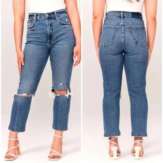 Abercrombie & Fitch The Ankle Straight Ultra High Rise Distressed Jeans 4 Short